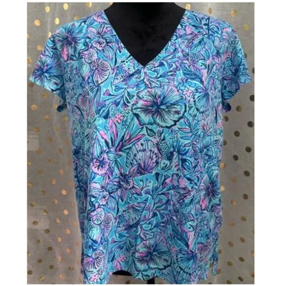 Lilly Pulitzer LARGE Meredith Tee Breakwater Blue Shells N Bells Top - Picture 2 of 6